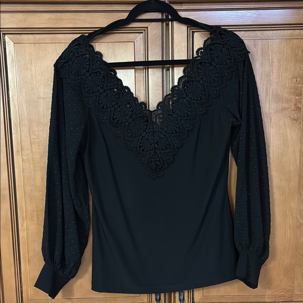 Elegant Black Lace V-Neck Women's Top